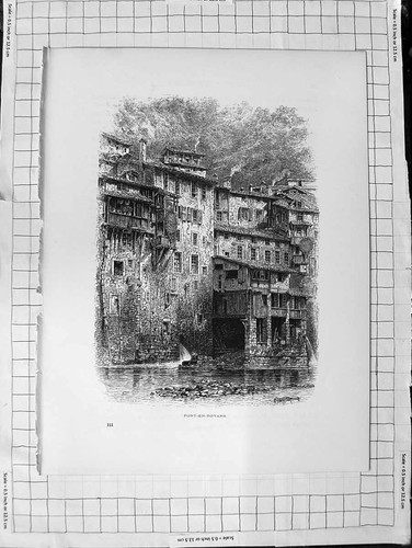 Original Old Antique Print C1900 View Pont-En-Royans Architecture River Scene