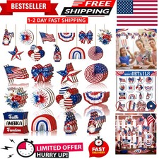 36 Pcs 4th of July Ornaments for Tree Patriotic Wooden American Flag Ornament...