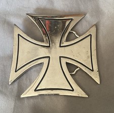 Men Silver Metal Iron Knights Templer Cross Biker Belt Buckle 3 1/2” Made In USA