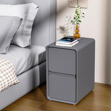 Stylish Gray Faux Leather Nightstand with Solid Wood Drawer for Bedroom