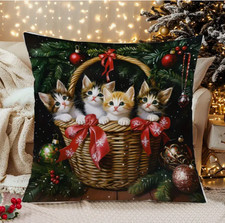 cat christmas Pillow Cover Pillowcase 2D NOT Embroidered FREE Ship 18 X 18 In
