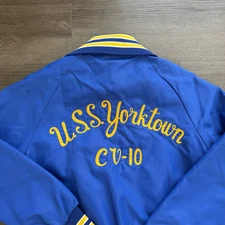 VTG USS Yorktown CV-10 USN Aircraft Carrier Chain Stitch Varsity Bomber Jacket