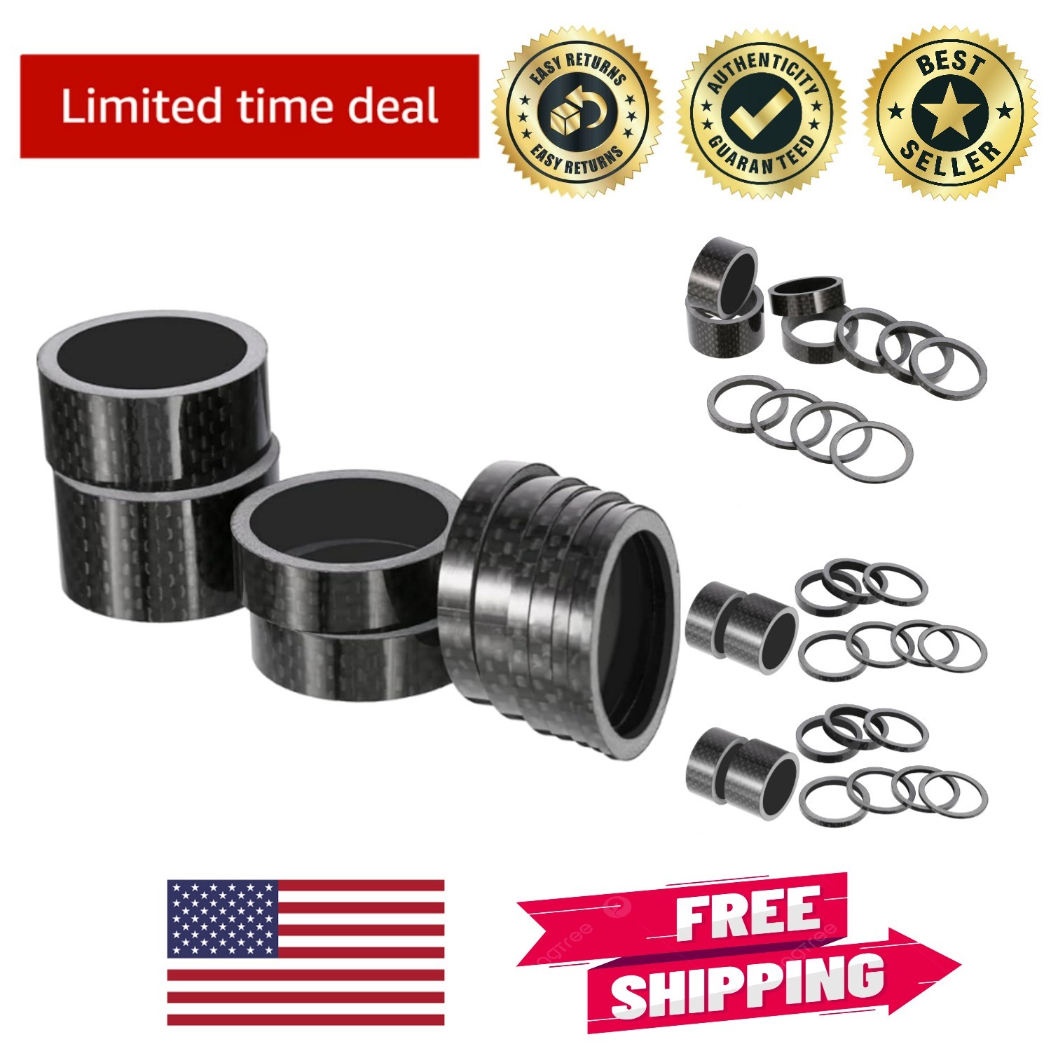 7-Size Carbon Fiber Bike Spacers - Lightweight & Precision F
