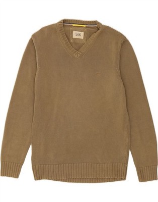 CAMEL ACTIVE Mens V-Neck Jumper Sweater Medium Khaki Cotton DN85