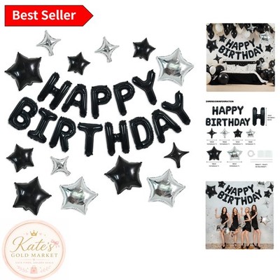Durable 35PCS Black Birthday Decorations - Self-Sealing Foil Balloons & Stars