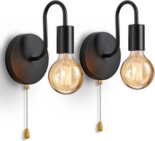 2Pcs Wall Light with Switch Pull Cord Wall Lights E27 Socket, Retro Metal Iron W