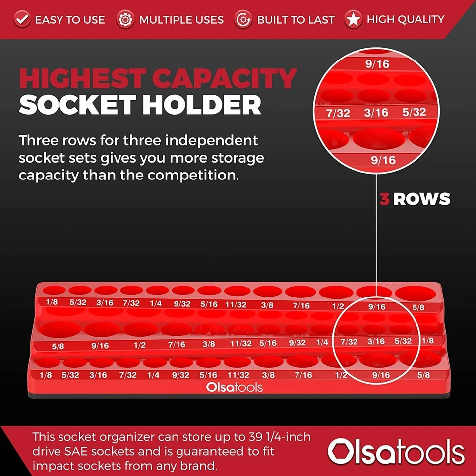 Magnetic Socket Organizer (1/4-Inch Drive, 3 Row) - Magnetic Tool Organizer - Image 3 of 4