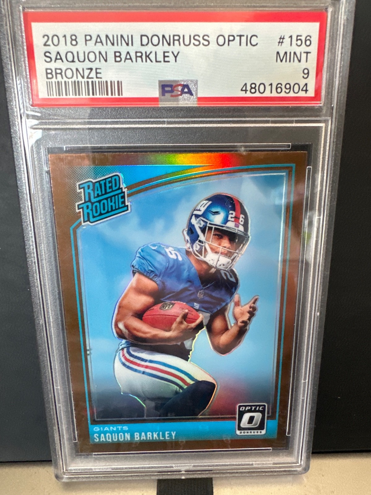 2018 Donruss Optic Rated Rookie Saquon Barkley #156 Bronze Prizm (RC) PSA 9