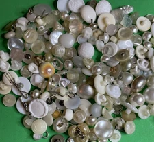 (150) VINTAGE to NOW WHITE PLASTIC & GLASS SHANK BUTTONS NEW & USED-0421