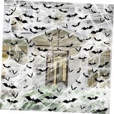 1200 sqft Halloween Spider Webs and 120pcs Fake Bats and 50pcs Fake Spiders