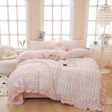 Highbuy Pink Floral Queen Comforter Set Ruffled Coquette Cottagecore Bedding