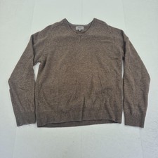 M S Jumper Medium Brown Mens Long Sleeve V-Neck 100 Wool