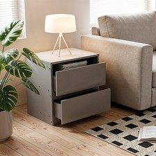 Grey Bedside Table 2 Drawers Cabinet Bedroom Furniture Storage Nightstand Shelf