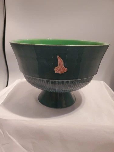 RED WING Pottery MCM footed compote Model 838 6 "  Tall 8" Across.  BLUE GREEN