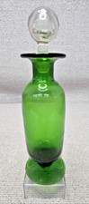 VTG MCM EMPOLI STYLE ITALIAN GREEN HAND-BLOWN GLASS DECANTER W/ STOPPER