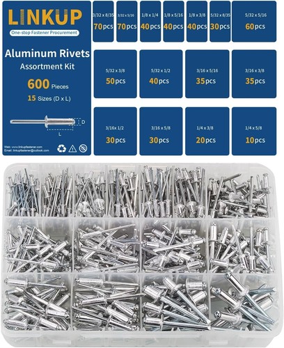 Surtido de remaches de aluminio versátiles - 600 piezas y 15 tamaños esenciales incluidos - Imagen 3 de 9