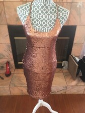 Nasty Gal Women's Sequin Good Times Only Midi Dress GS2 Rose Gold Size US: 4 WT