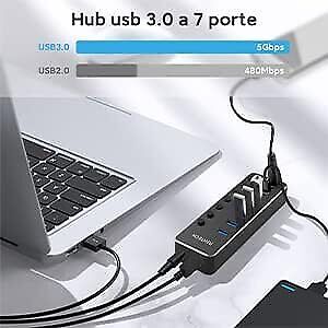 RSHTECH USB Hub Aktiv 3.0 mit Netzteil Aluminium USB 3.0 Hub mit 7 USB 3.0 - Bild 5 von 6