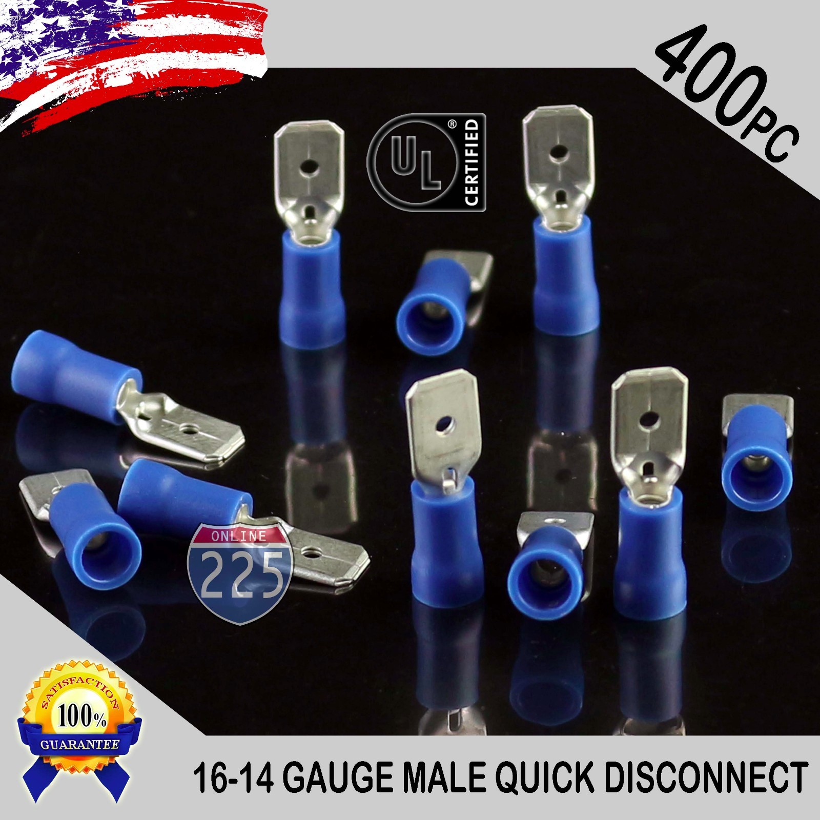 400 Pack 16-14 Gauge Male Quick Disconnect Blue Vinyl Crimp Terminals .250