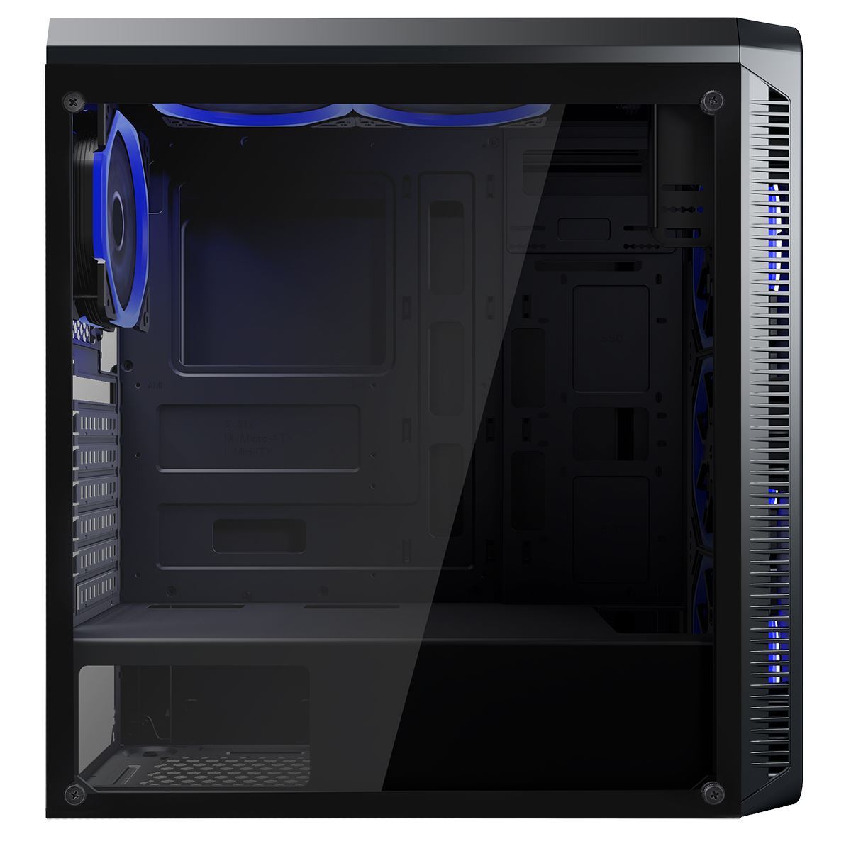 Cit Blaze Gaming Mid ATX PC Case 6x 12CM LED Ring Fan Blue Tempered