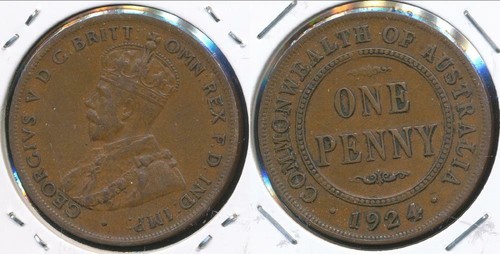 Australia, 1924 One Penny, 1d, George V - almost Very Fine - Picture 2 of 3