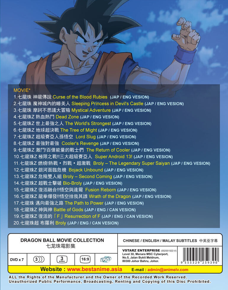 DVD Anime Dragon Ball Movie Collection (21 IN 1) English Dubbed