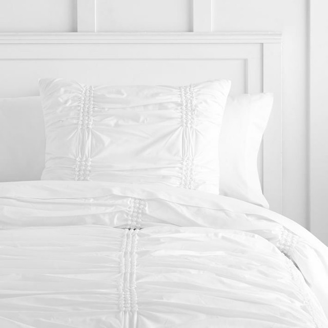 Pottery Barn Simply Smocked White Twin Duvet and Sham eBay