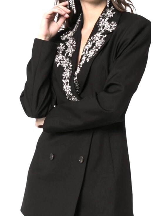 ROTATE Birger Christensen Black Rhinestones Jacket Blazer SzS