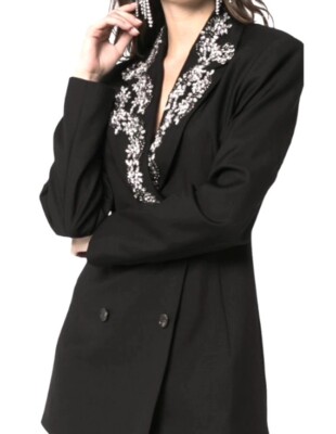 ROTATE Birger Christensen Black Rhinestones Jacket Blazer SzS