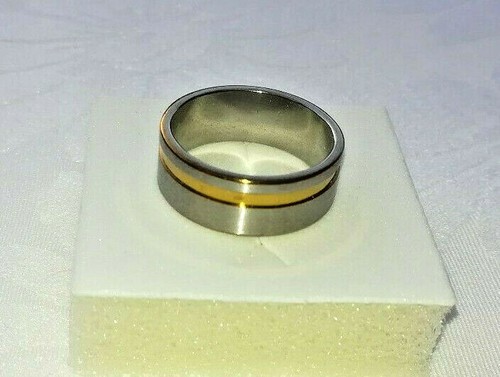 Edelstahl-Ring 2-farbig, seitlicher Streifen, poliert, Breite 8mm,Verlobungsring - Picture 2 of 2