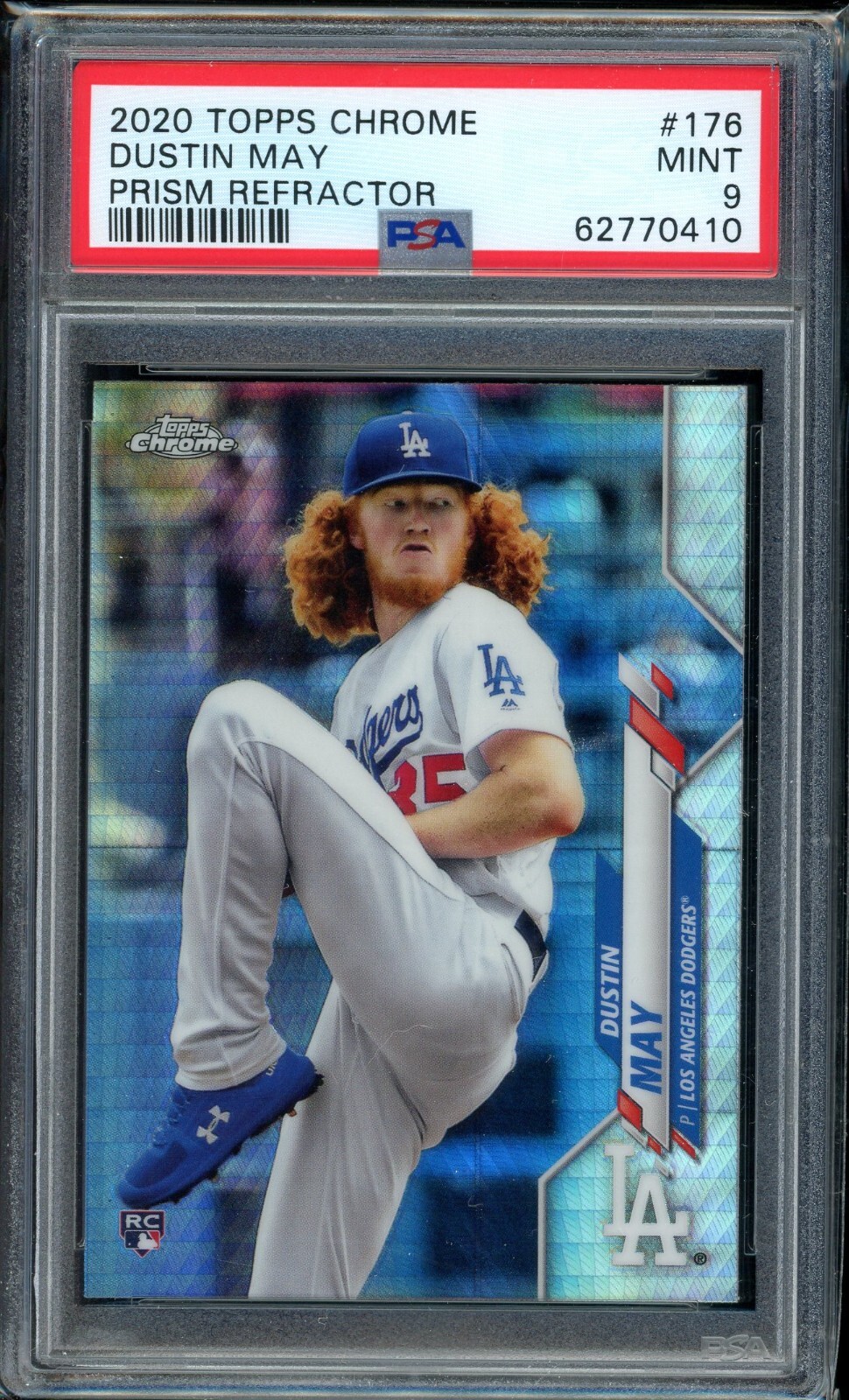 2020 Topps Chrome 176 Prism Refractor Dustin May PSA 9 Dodgers
