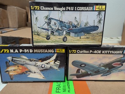 Heller P-51 Mustang , Curtis Kitty hawk ,Corsair 1/72 Scale Model Kits ,