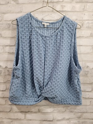 Iris Women 3X Blue Cinched Workout Crop Top Blouse Sleeveless Tank 19.5'' Length