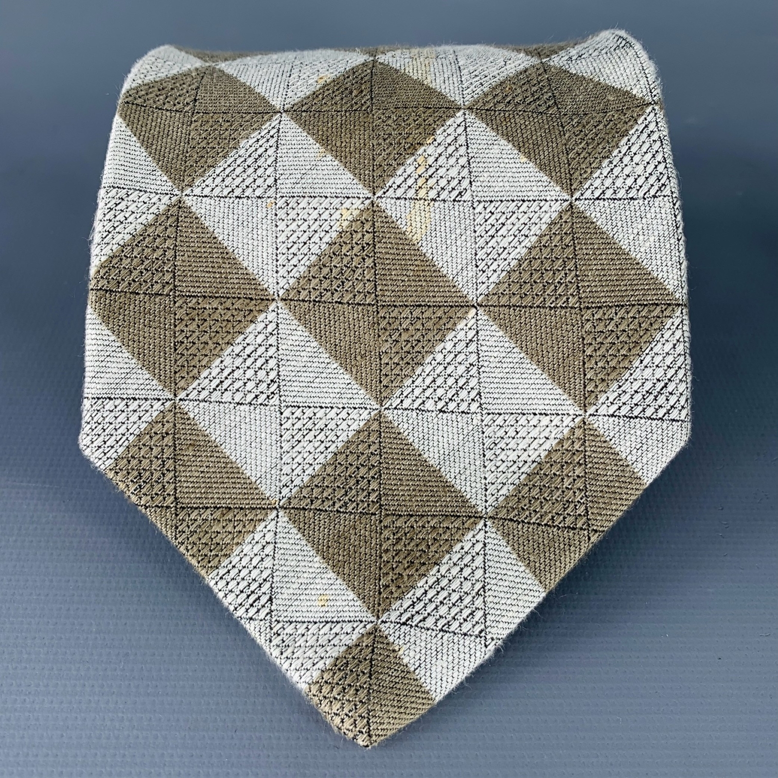 ZANZARA Gris Verde Oliva de Cuadros Corbata de Seda