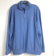 Polo Ralph Lauren Mens XXL Quarter Zip Sweater Pullover Blue Cotton Mesh