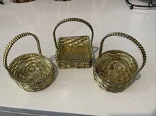 Vintage Golden Metal Baskets Home Decor Accent Display