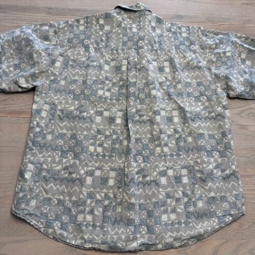VTG 90s Bugle Boy Abstract Geometric Shirt Mens XL Button Up Short Sleeve Ramie - Picture 10 of 17