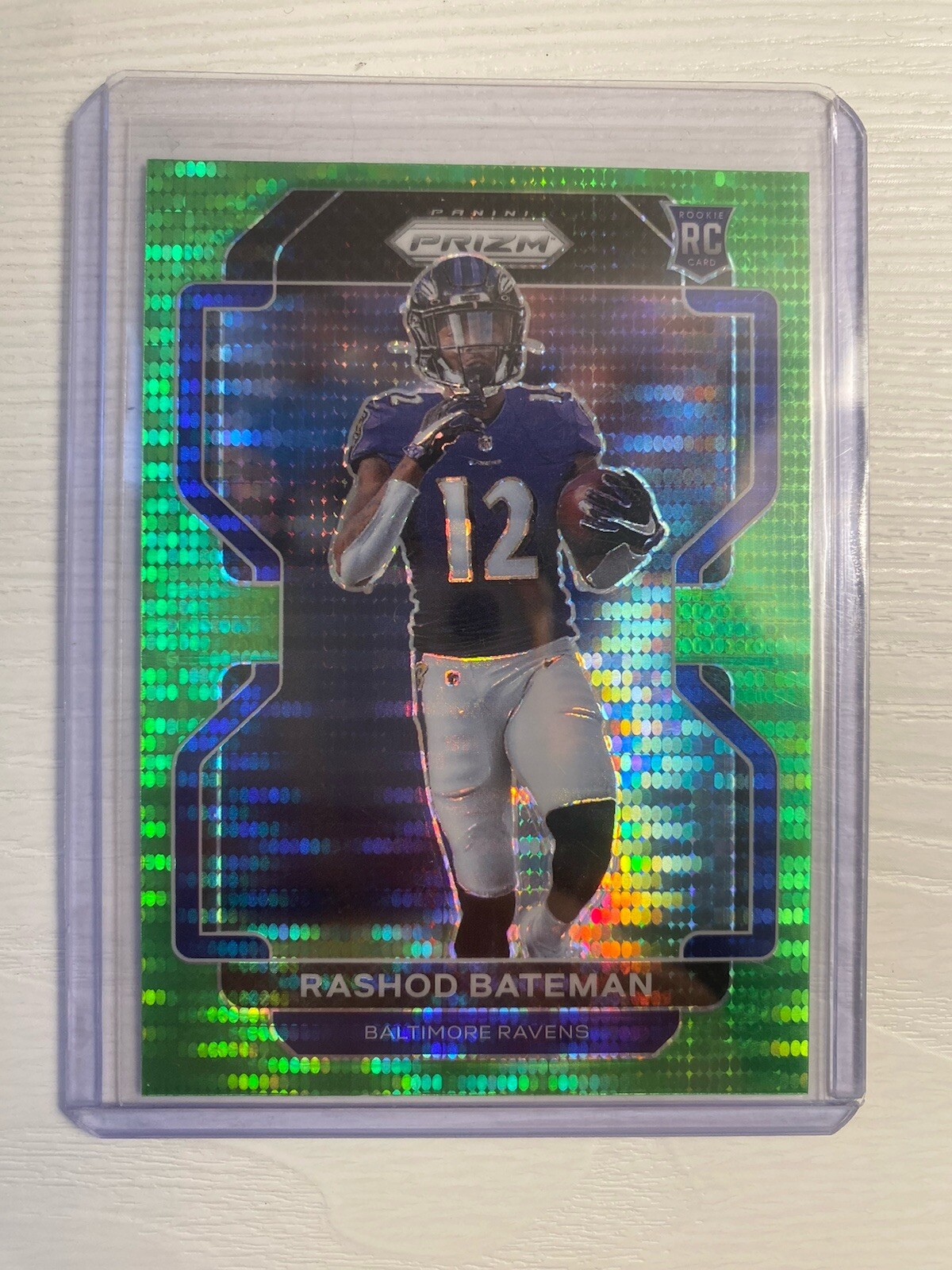 2021 Panini Prizm Rashod Bateman Neon Green Pulsar Rookie Card RC #340 Ravens