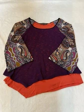 Citron Poeme Womens Size Medium Long Sleeve Layered Pullover Top Paisley