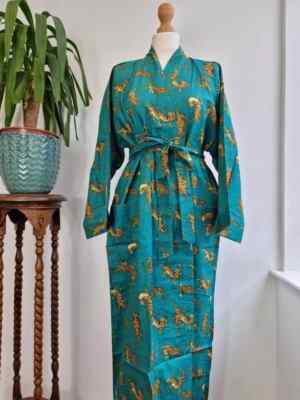 Indian Pure Cotton Handprinted House Robe | Autumn Winter Christmas Vibe Kimono