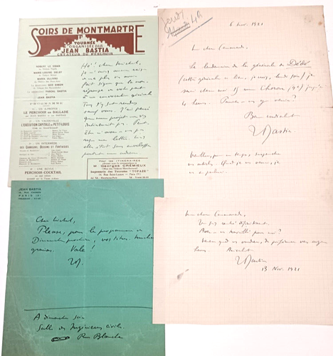 CORRESPONDANCE MUSIC HALL LETTRE LAS LOT 10 LETTRES JEAN BASTIA CHANSONNIER 1920 - Picture 2 of 4