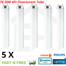5X T8 36W 4Ft Fluorescent Tube Replacement 1200mm Colours 830/835/840/865