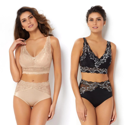 Rhonda Shear 2-pack Lace Bra with Removable Pads Black/Nude 539-606 ,Size 1X