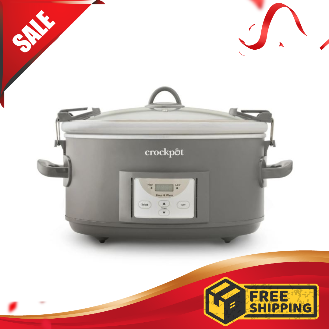 Crock-Pot 7-Quart Programmable Cook & Carry Slow Cooker in Grey – On Sale