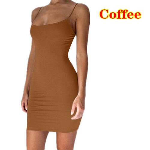 Women Bodycon Mini Tank Dress Spaghetti Strap Solid-Sexy Party Club Wear Dresses - Picture 15 of 16