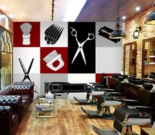 3D Gray Red B018 Hair Cut Barber Shop Wallpaper Wall Mural Self-adhesive Vera