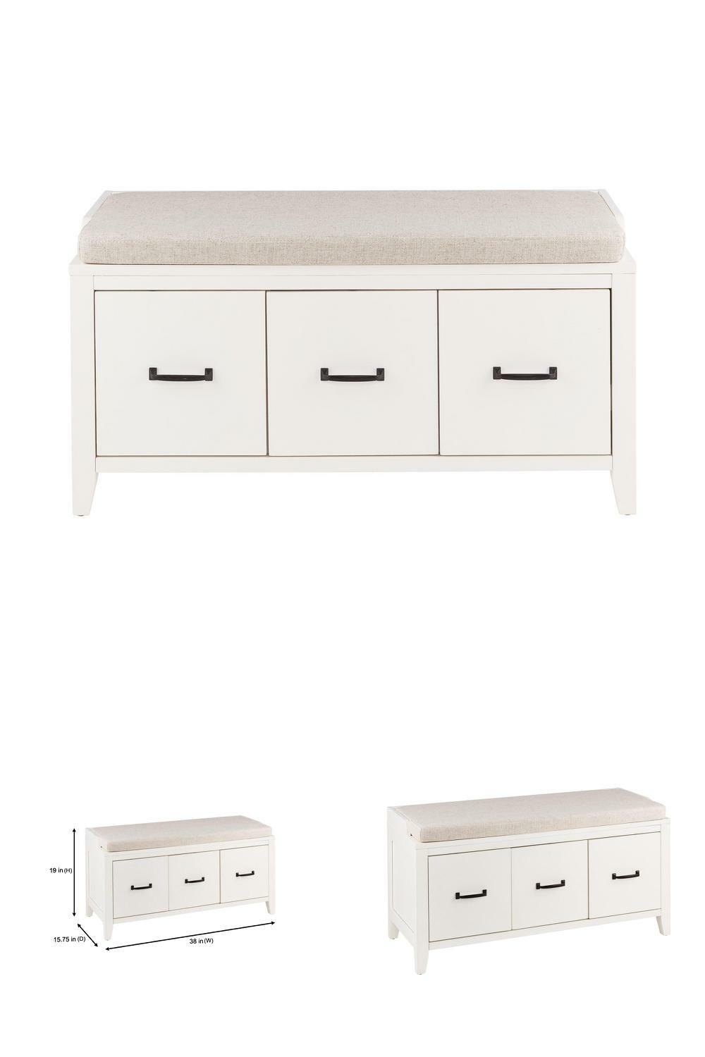 white storage bench with cushion on Whitford White Wood Entryway Bench With Cushion And Concealed Storage 38 In W Ebay