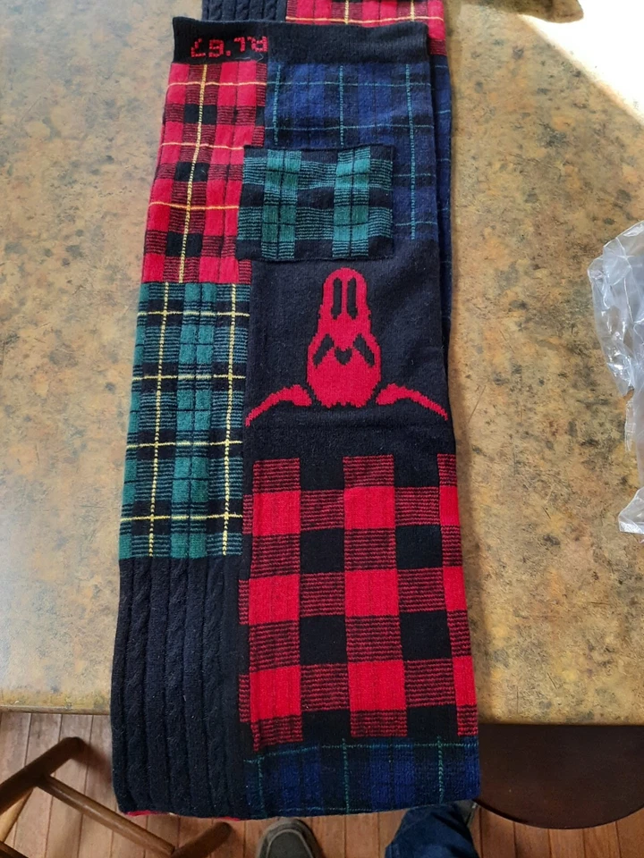 Polo Ralph Lauren Lana Lana Bufanda Pesada Grande Vaquero Niña Invierno Hombres Mujeres Foto 3 de 4