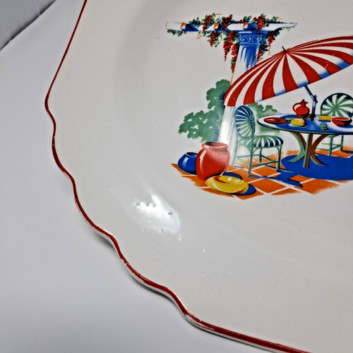 Sunporch 13" x 10" Large Serving Platter vintage ceramic 1940s W S George - Picture 9 of 16