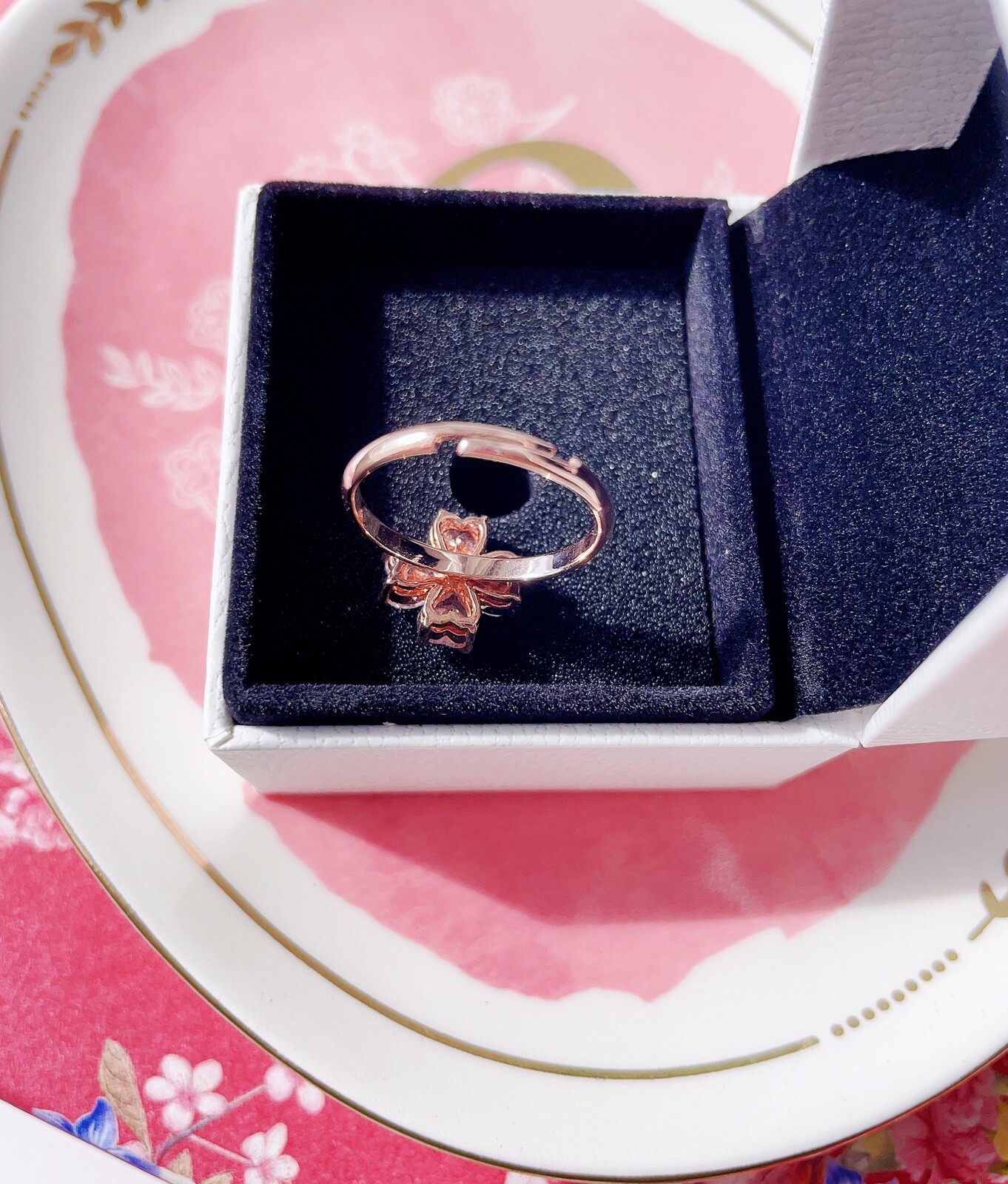 Solid Silver Clover with Rose Gold Plating Crysta… - image 6